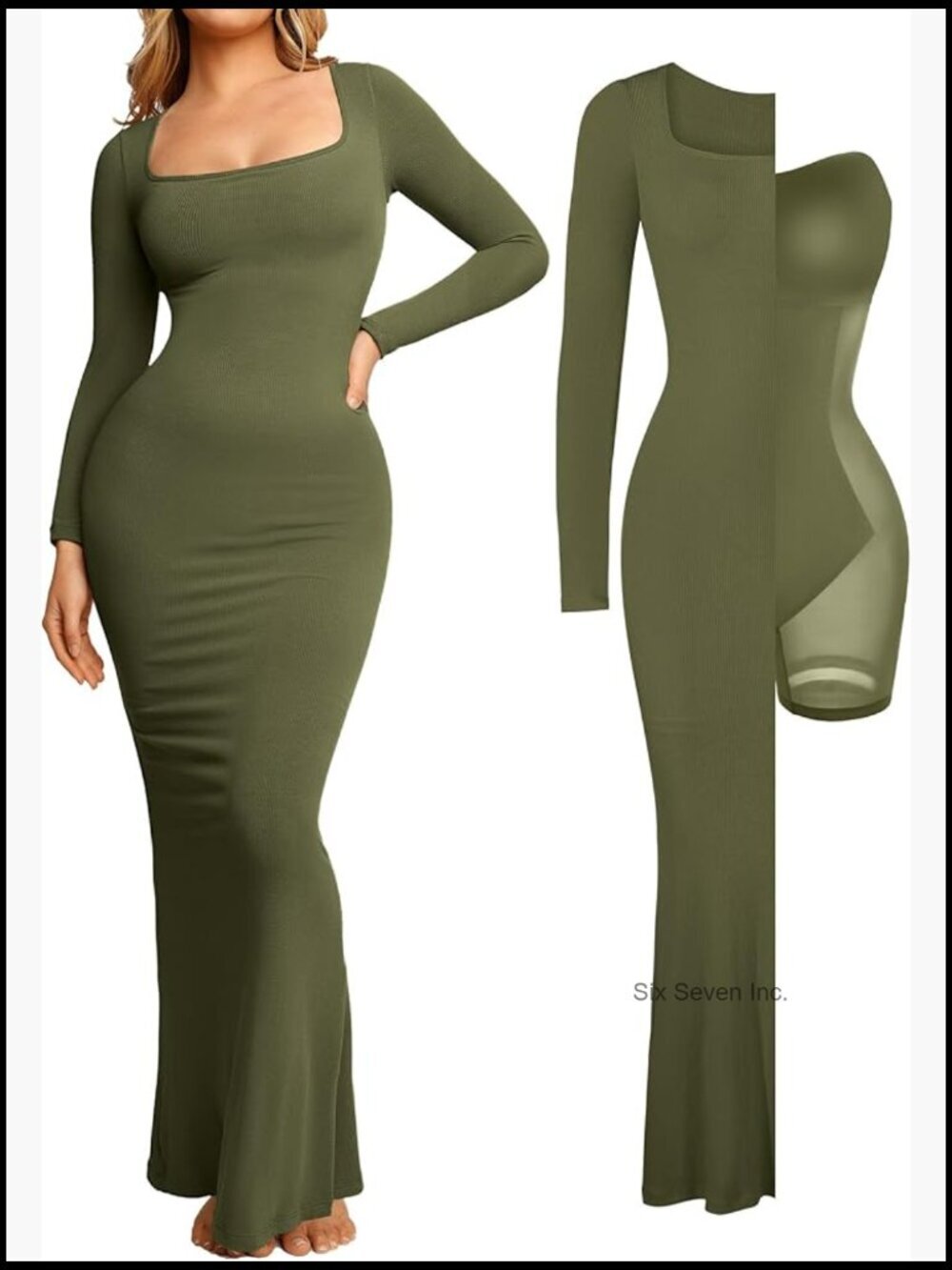 Long Sleeve Maxi Dress with Built-in Shapewear Bra, Modal Fabric - Picture 1 of 7